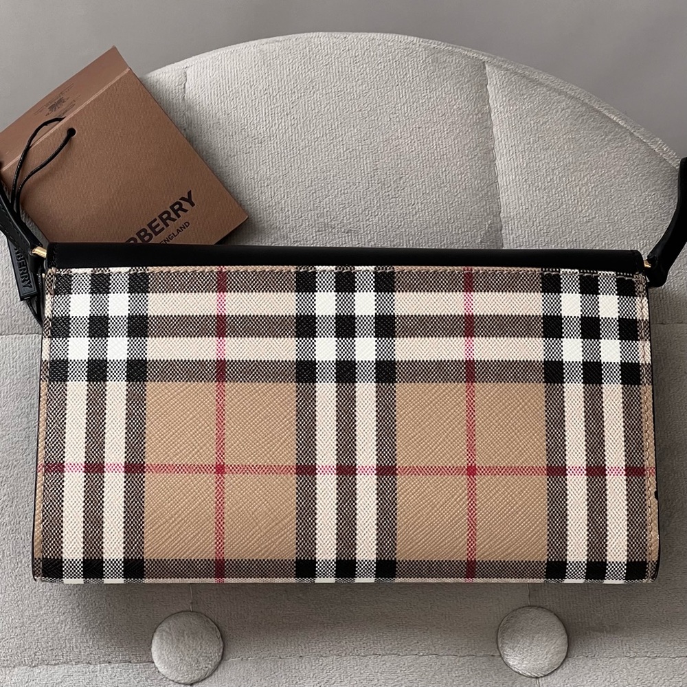 Burberry Check Leather Crossbody Bag in Black - Picture 4 of 13